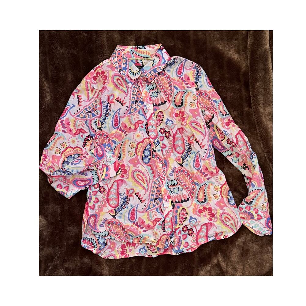 Talbots PS Paisley Floral Ultra Lightweight Semi-Sheer Button Front Blouse